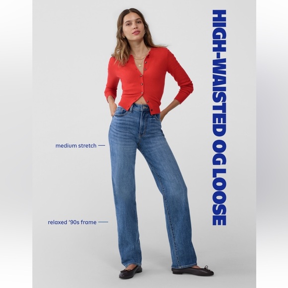 Old Navy Size 6 High-Rise O.G. LOOSE Secret Smooth Pockets Dark Wash Jeans - Picture 5 of 8